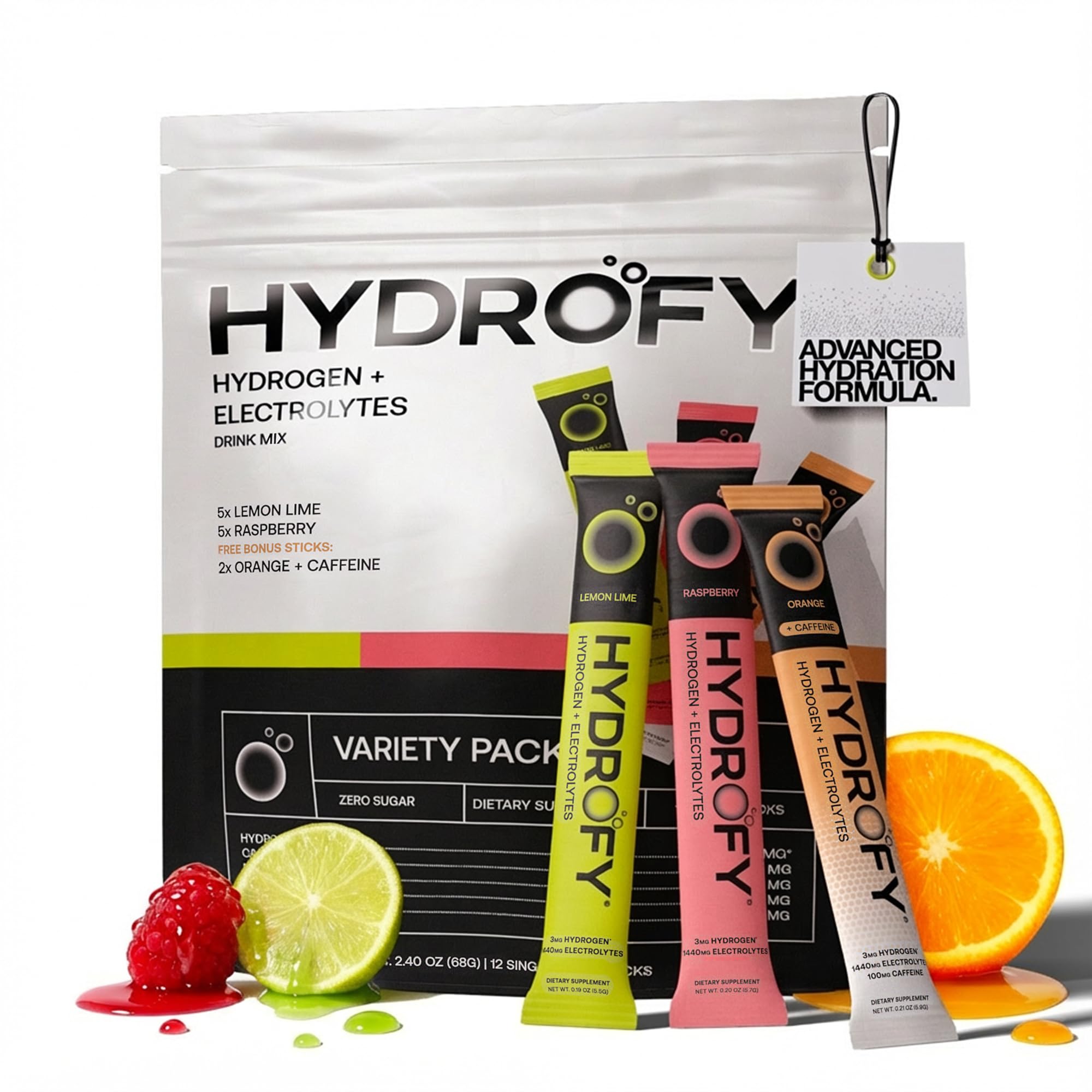 Hydrofy Lemon Lime hydration packet ready to mix for on-the-go refreshment.