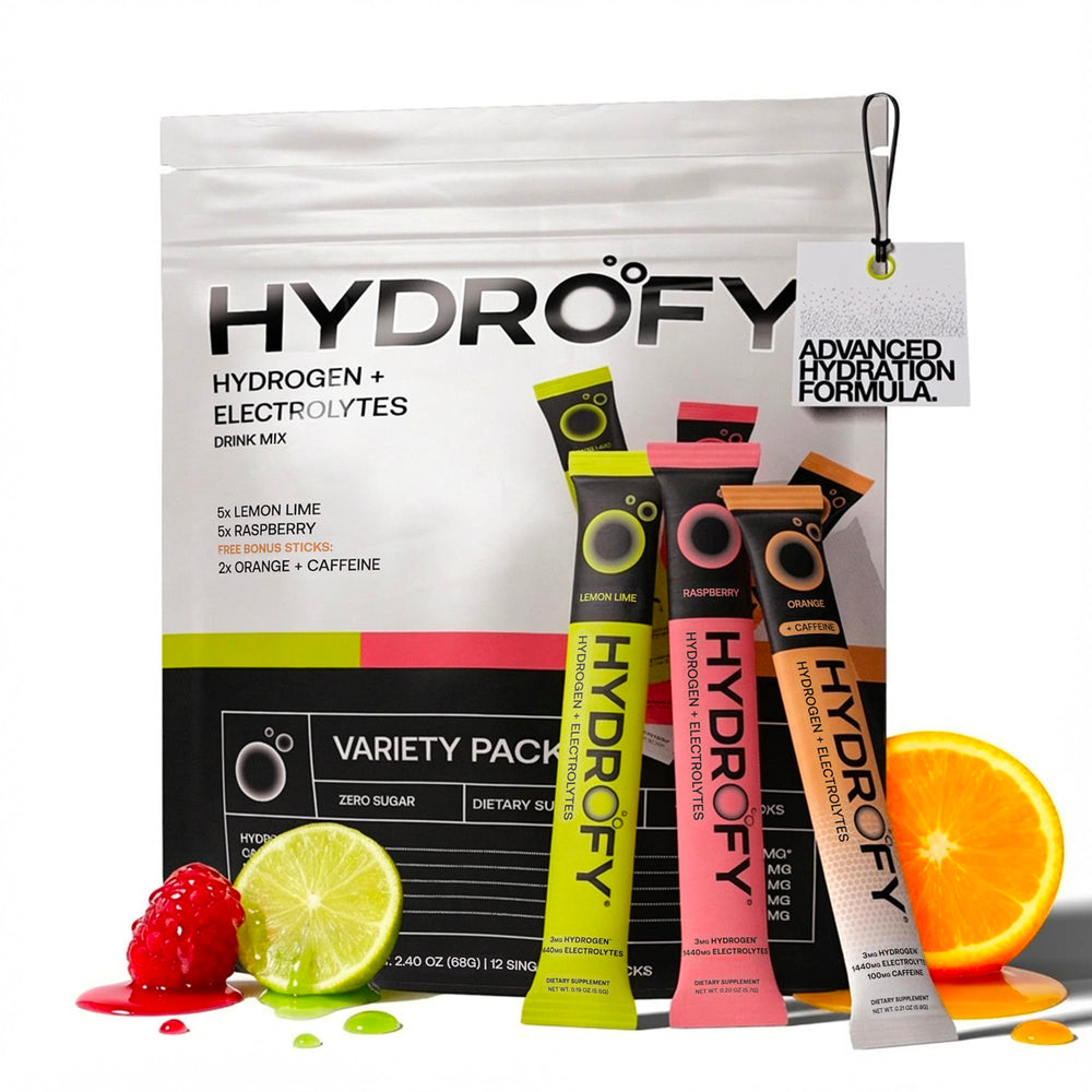 Hydrofy Lemon Lime hydration packet ready to mix for on-the-go refreshment.