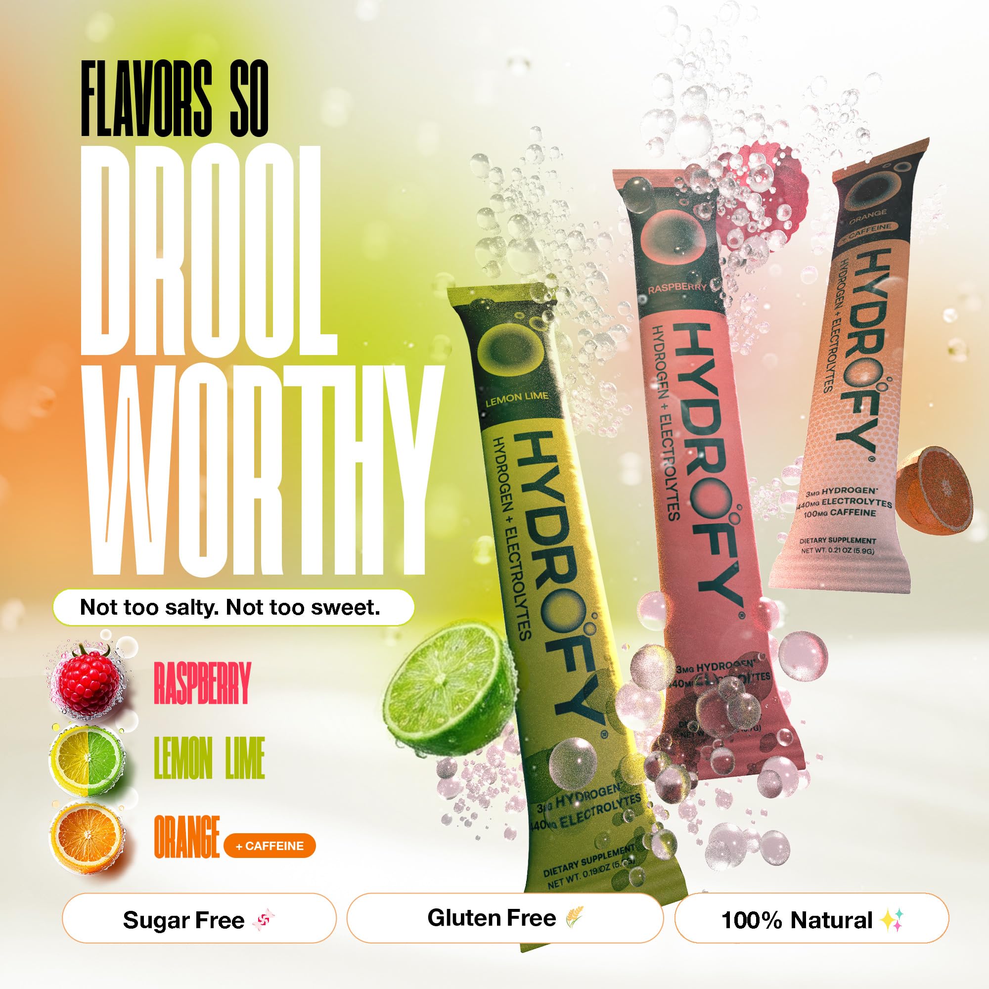Hydrofy packet dissolving in a glass for easy hydration mix.