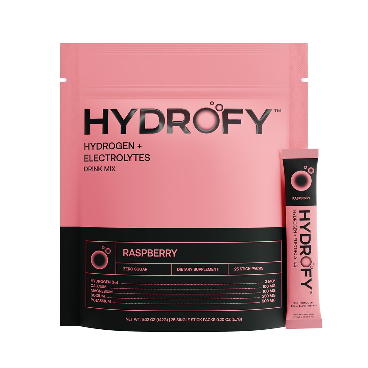 Hydrofy Raspberry hydration packets front, convenient on-the-go hydration.
