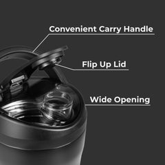HydroJug leakproof flip-up lid seals securely for gym bag transport