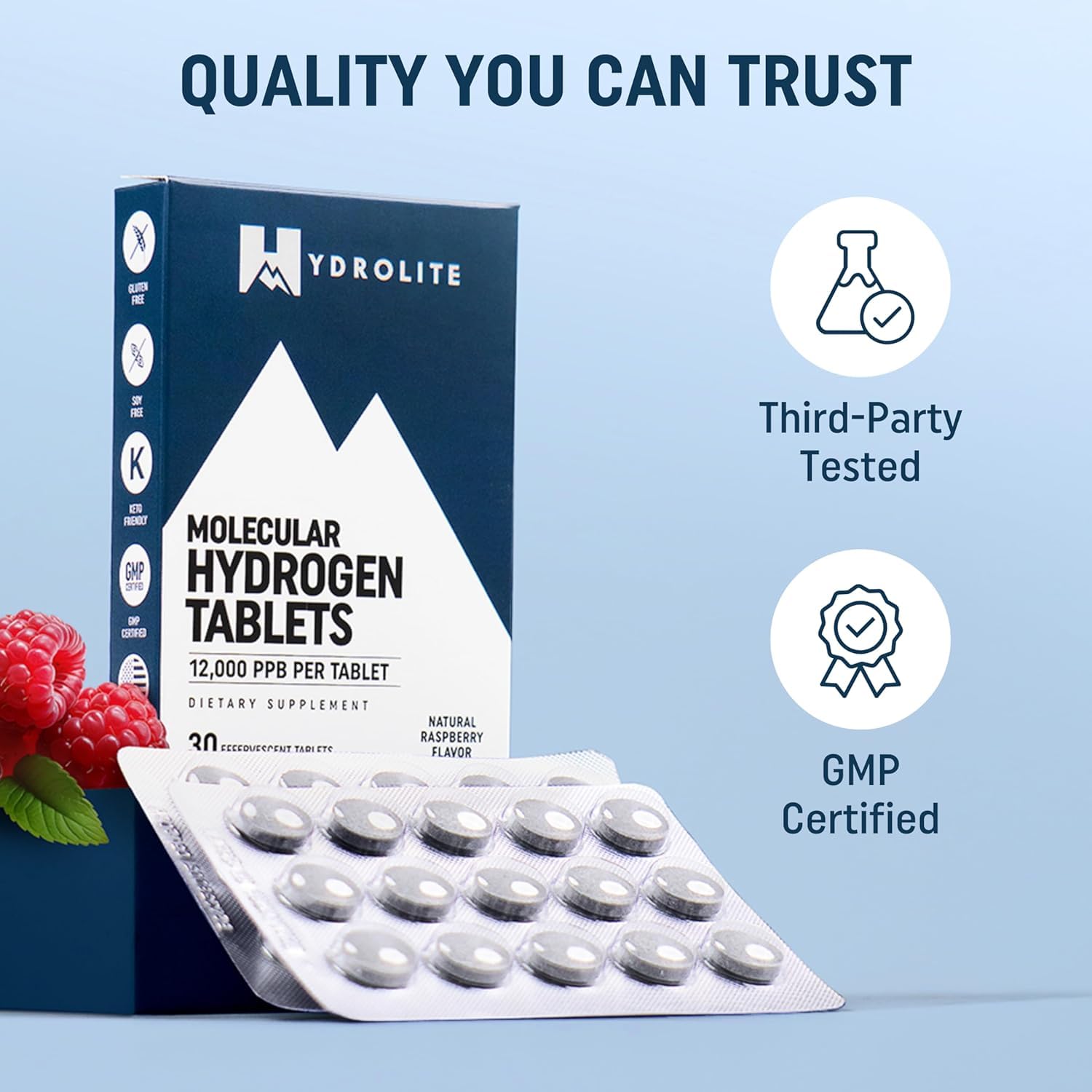 Hydrolite tablets on blister pack for convenient daily use