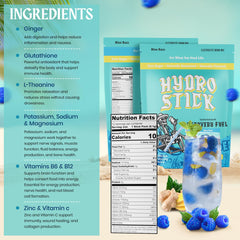 HydroStick ginger and L-Theanine image shows stomach comfort and calm focus.