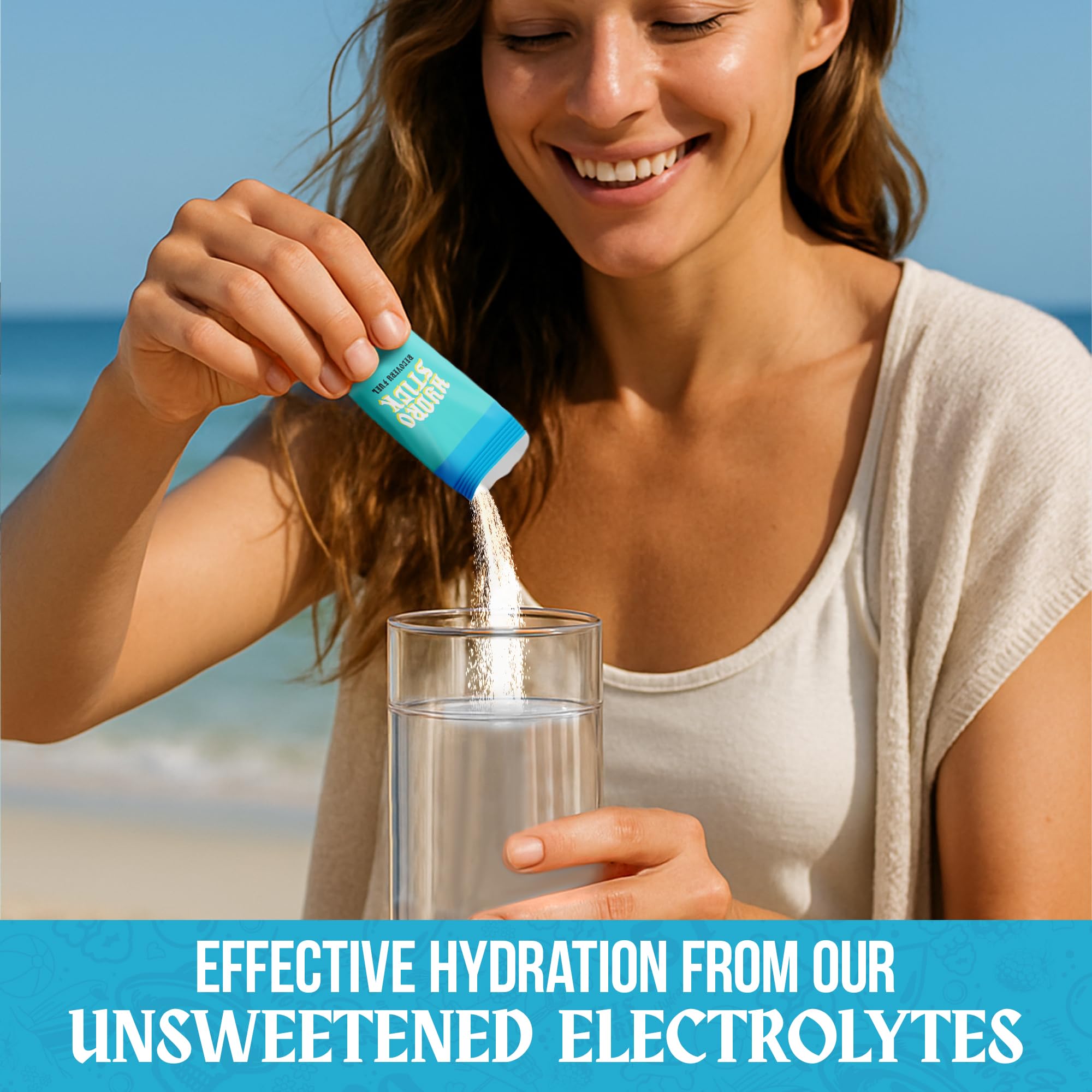 HydroStick mix-and-stir instruction visual for easy daily hydration.