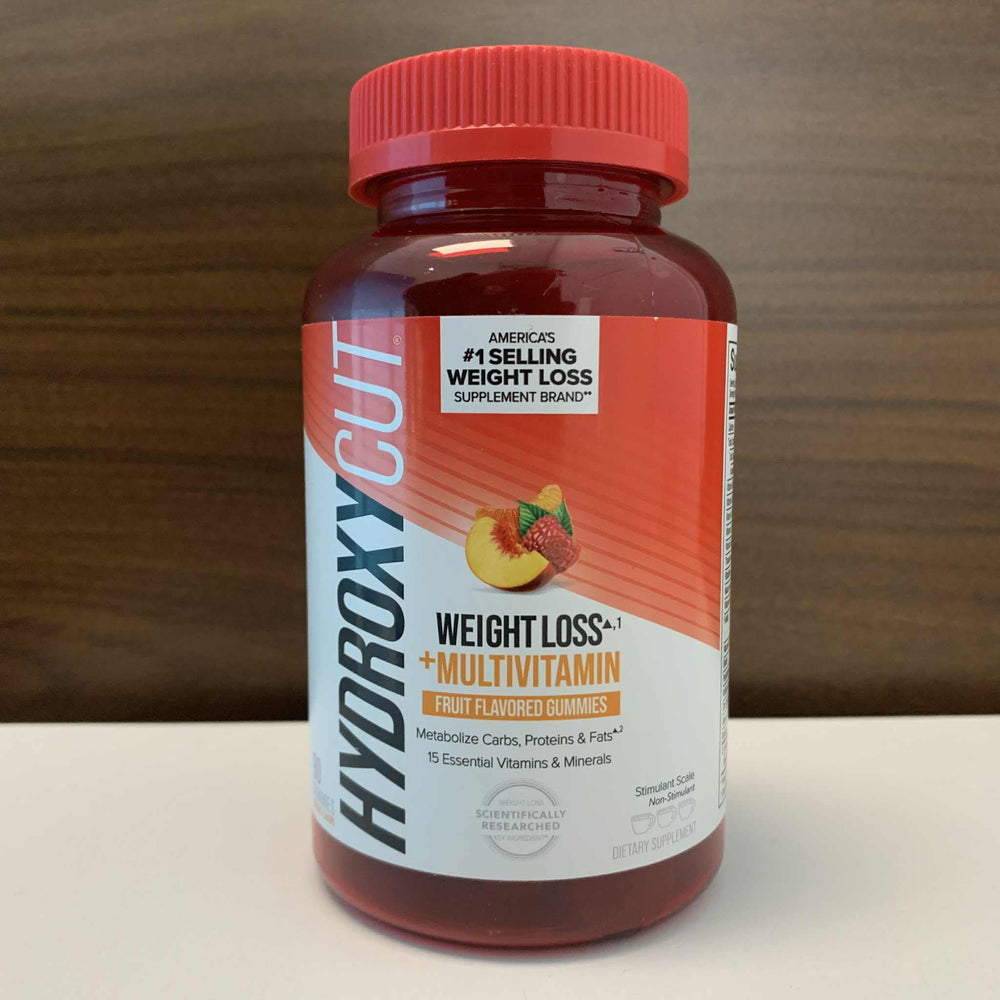 Hydroxycut Gummies dispensing jar for quick access.