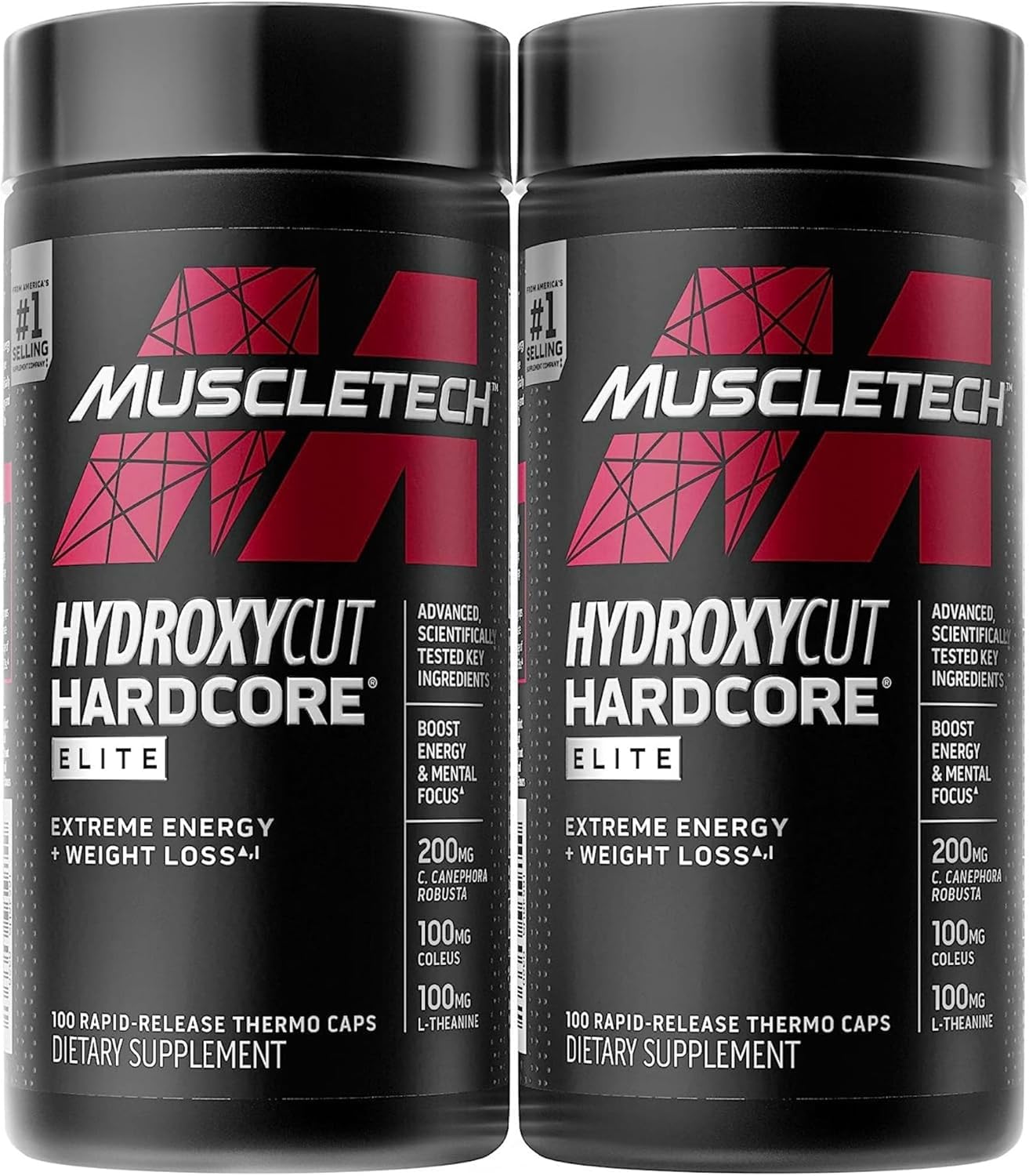 Hydroxycut Hardcore Elite bottle with capsules for energy and focus