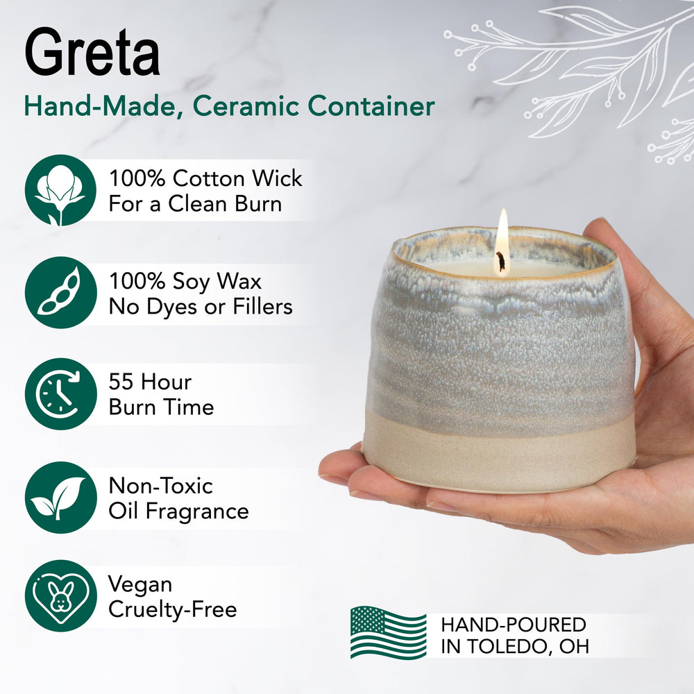 Hyggelight Greta candle in 10oz ceramic pot with a calm, premium look