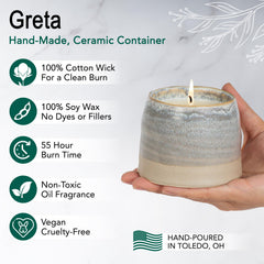 Hyggelight Greta candle in 10oz ceramic pot with a calm, premium look