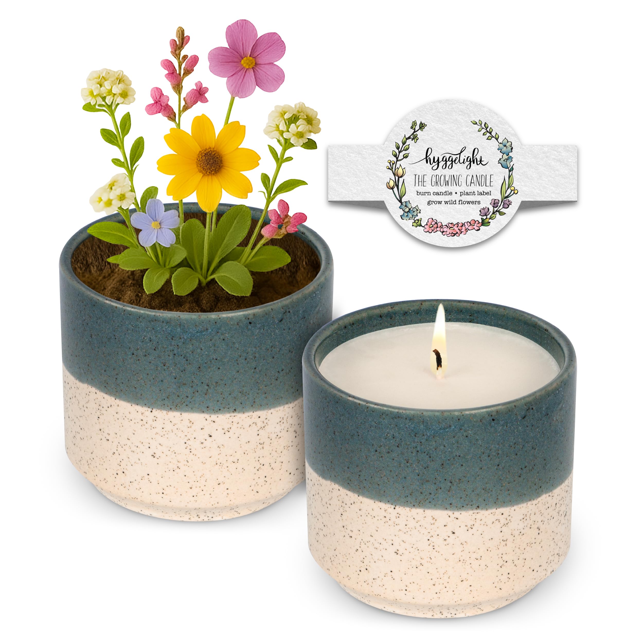 Hyggelight growing candle mint eucalyptus in willow pot, adds scent and doubles as planter after wax burns