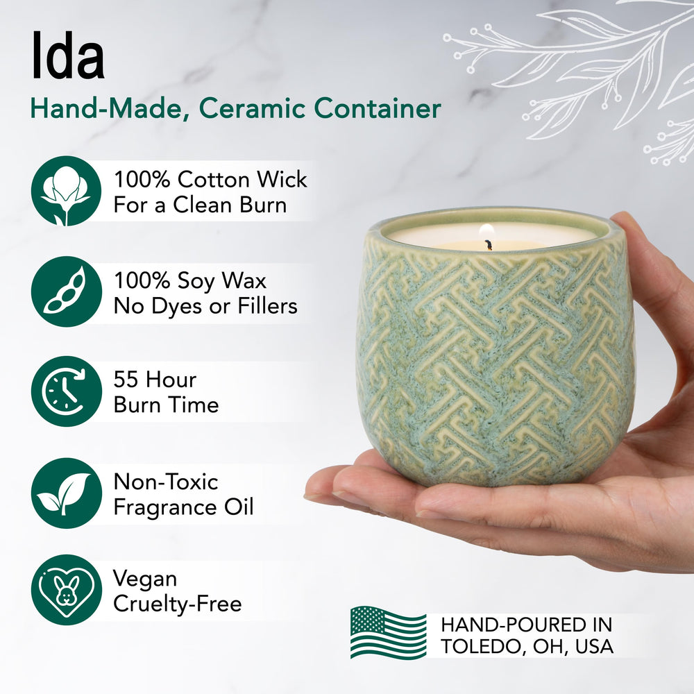 Hyggelight Ida ceramic pot holds 10oz wax and serves as decor.
