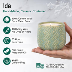 Hyggelight Ida ceramic pot holds 10oz wax and serves as decor.