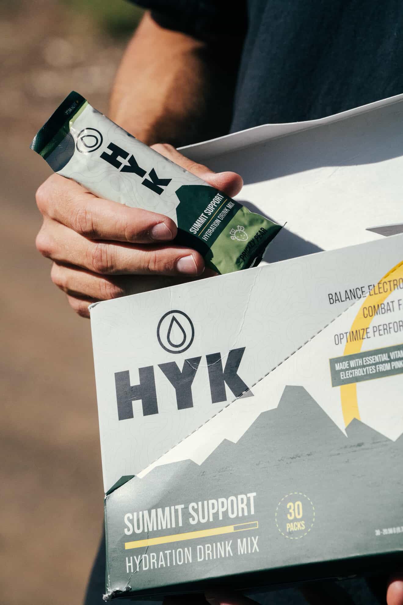 HYK stick pack in gym bag ready to mix.