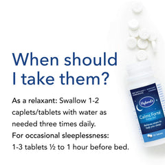 Hyland's Calms Forte tablets dissolving on a spoon for quick, natural calm before bed.