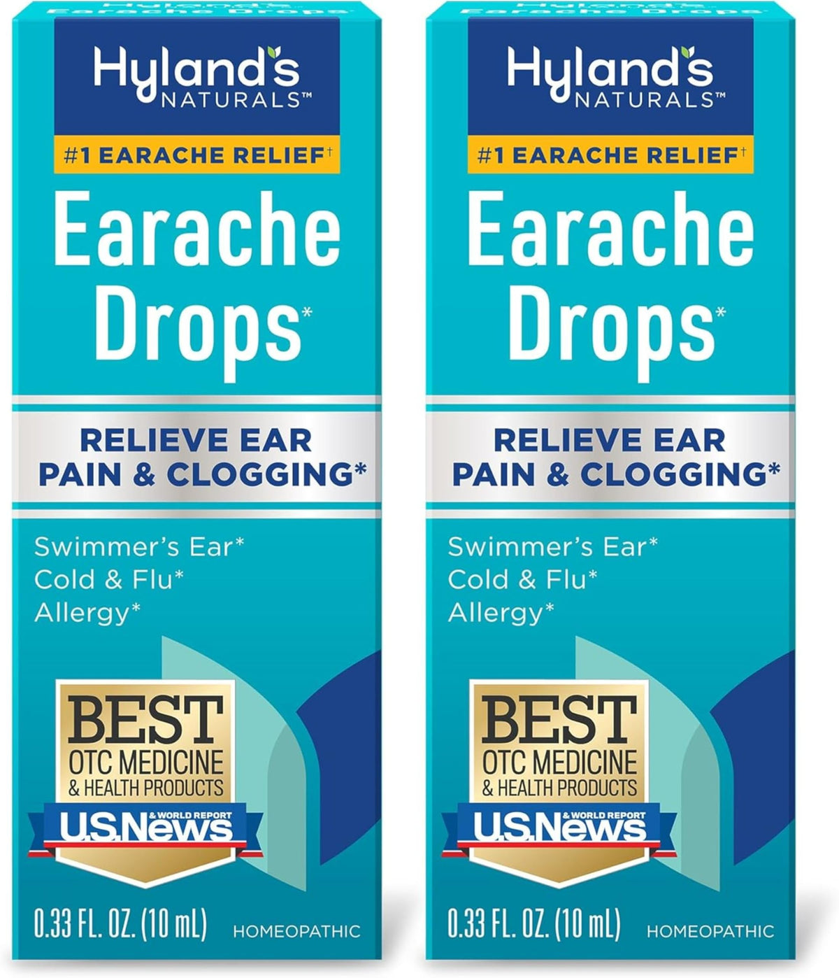 Hyland's Earache Drops bottle front view demonstrates at-home ear relief.