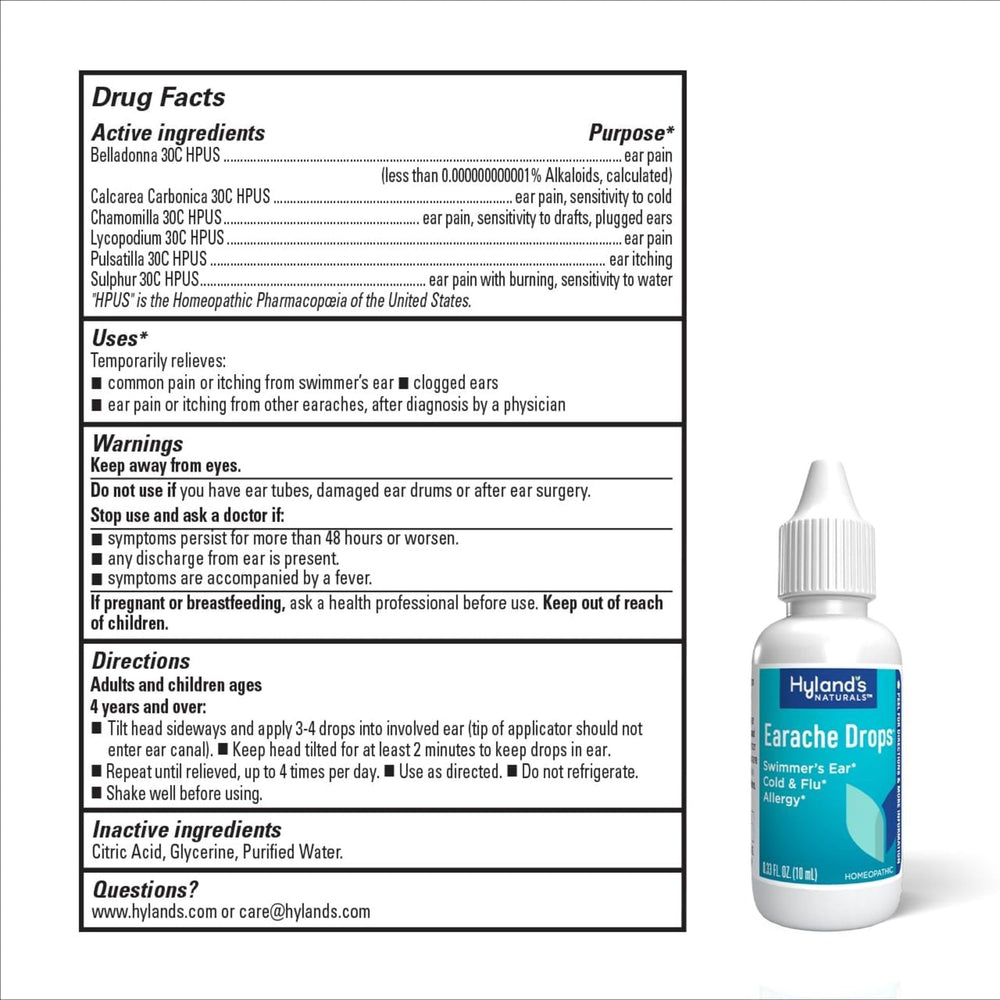 Hyland's Earache Drops made in the USA signals trusted quality.
