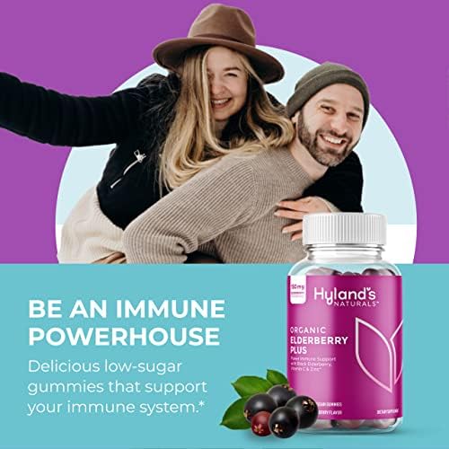 Hyland's organic-elderberry-bottle communicates USDA organic certification and gluten-free formula.