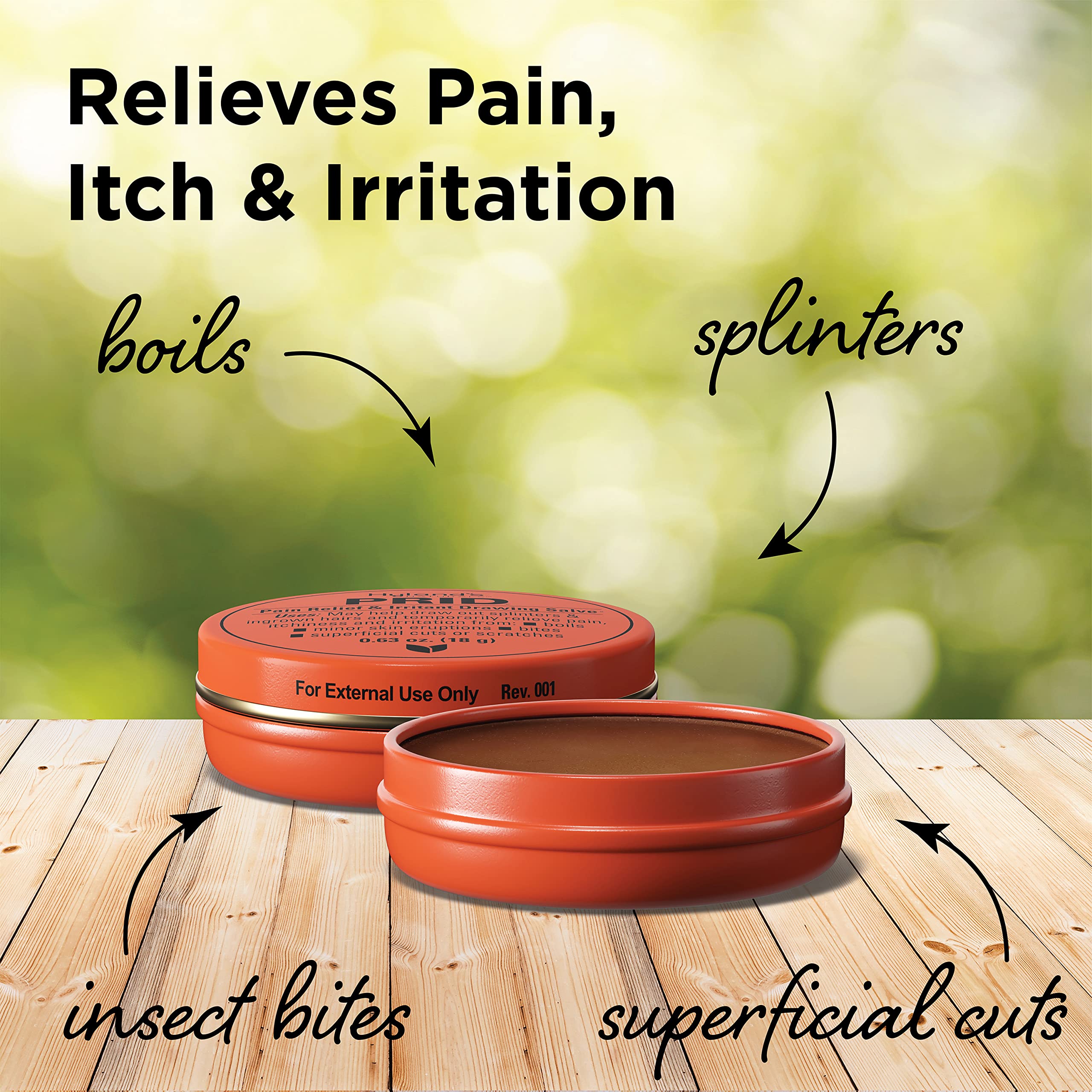 Hyland's PRID salve applying on skin demonstrates temporary topical relief for minor irritations.