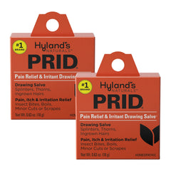 Hyland's PRID Drawing Salve front packaging promoting a natural, paraben-free relief for minor irritations.