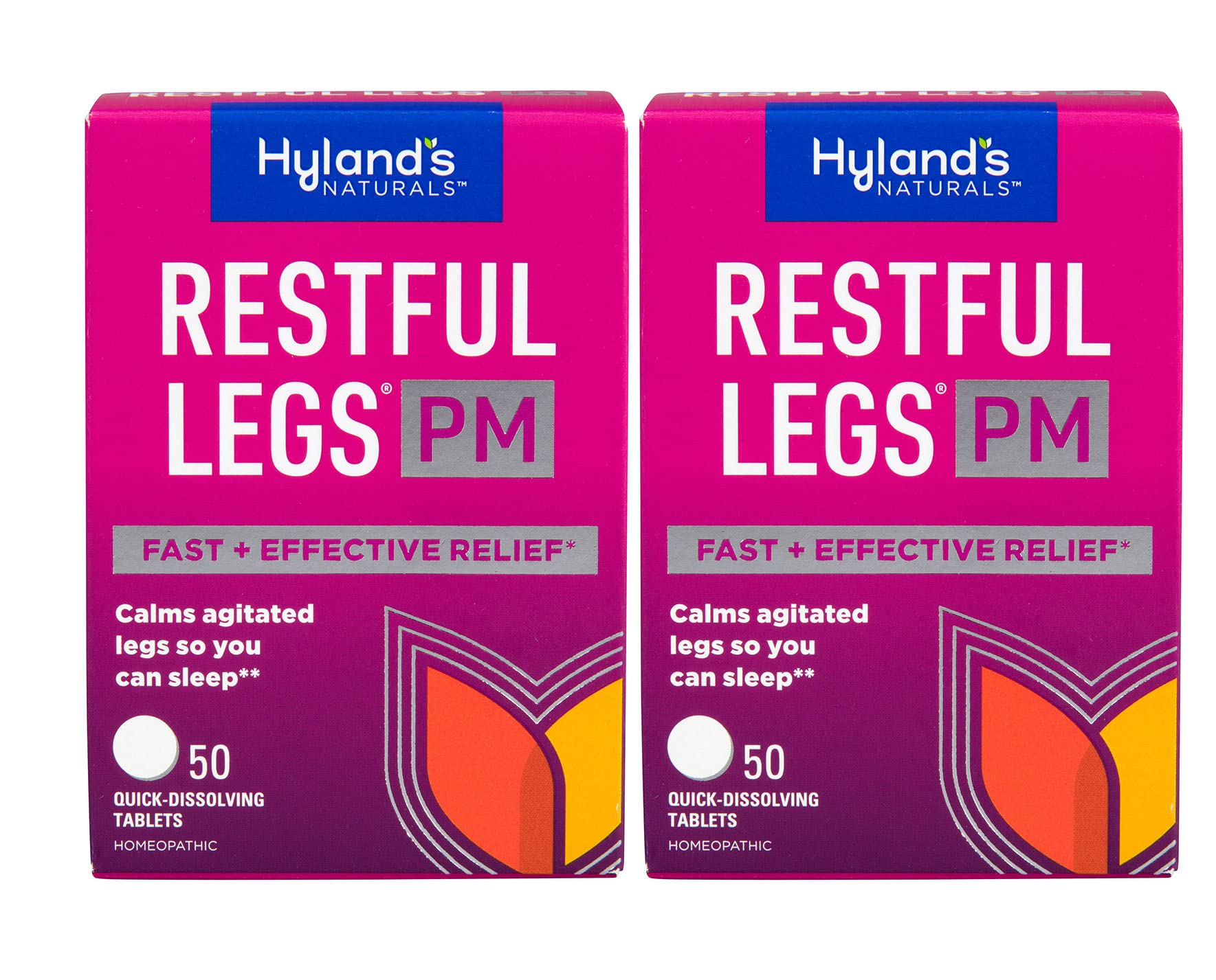 Hyland's Restful Legs PM tablets dissolve under the tongue for quick relief and sleep support.