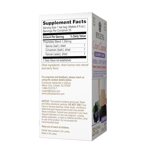 Hyleys Colon Cleanse Tea 25 tea bags pack on display