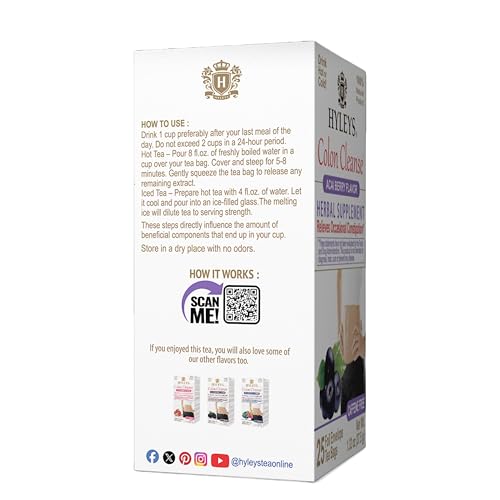 Hyleys Colon Cleanse Tea Acai Berry cup with steam for relaxation