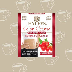 Brewing a cup of Hyleys Colon Cleanse Tea Goji Berry in a cozy kitchen.