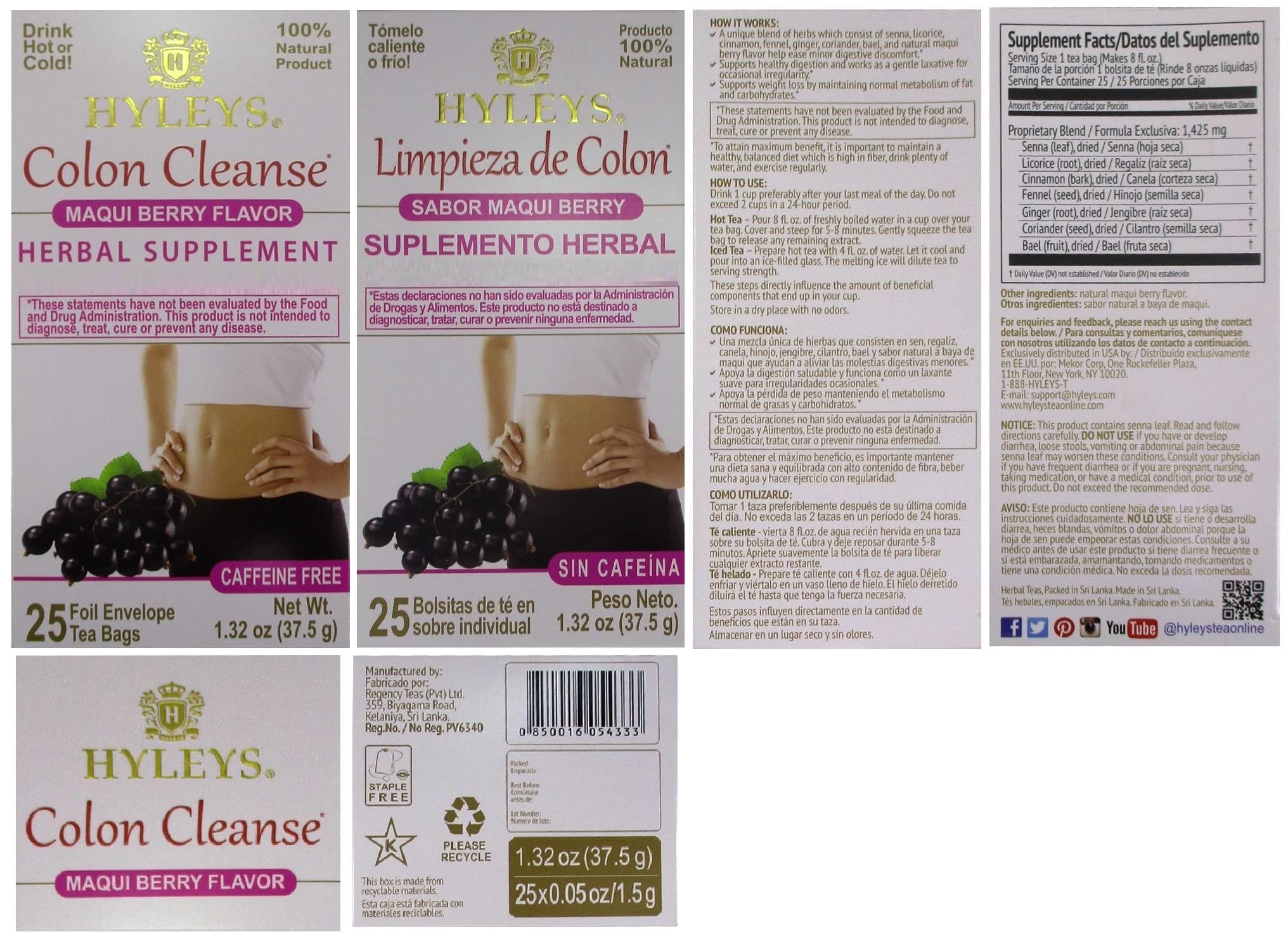 Box of Hyleys Colon Cleanse Maqui Berry with 25 tea bags for a 15-day plan