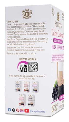 Brewed cup of Hyleys Colon Cleanse Maqui Berry releasing a soothing aroma