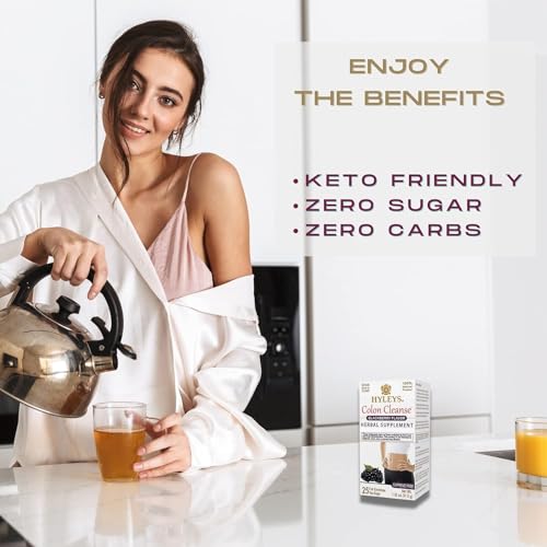 HYLEYS Colon Cleanse Tea packaging with multiple teabags