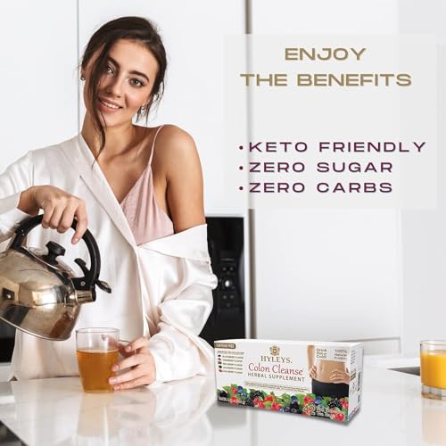 Hyleys Colon Cleanse Tea variety pack display for daily routine.