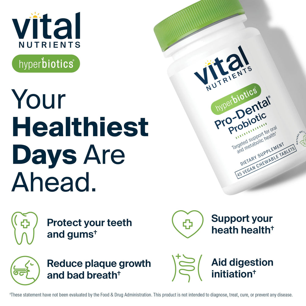 Hyperbiotics Pro Dental imagery highlights dairy-free formulation for sensitive users.