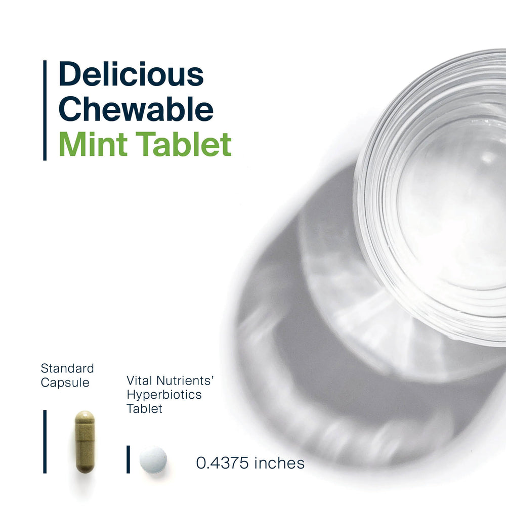 Hyperbiotics Pro Dental mint tablet close-up for a chewable daily probiotic.