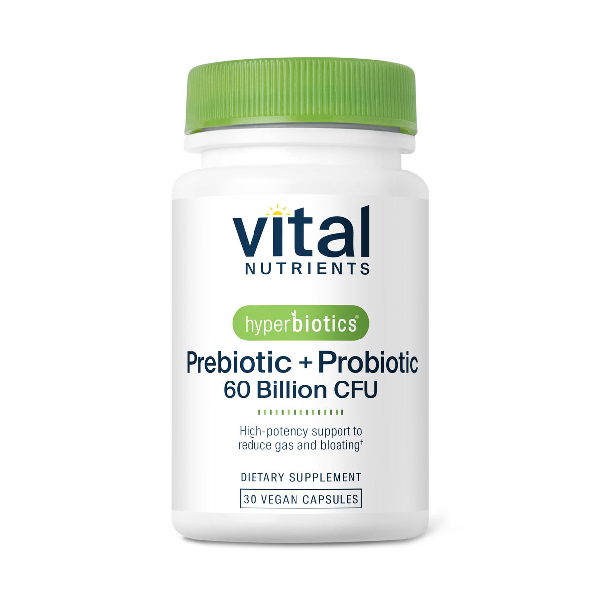 Hyperbiotics Vital Nutrients bottle front view highlighting 60B CFU formula for digestion support