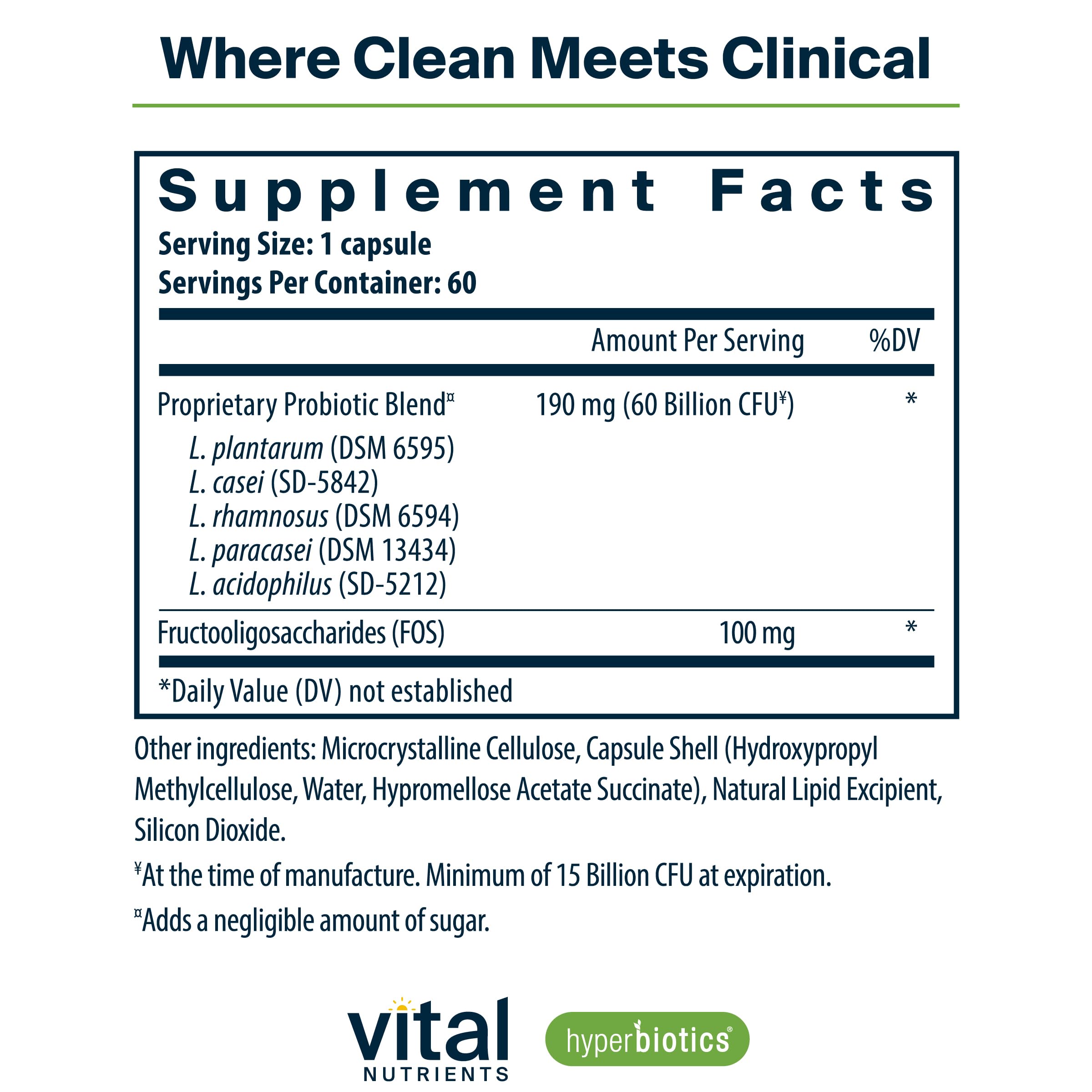 Hyperbiotics Vital Nutrients capsules closeup showing acid-resistant design for deeper gut delivery.