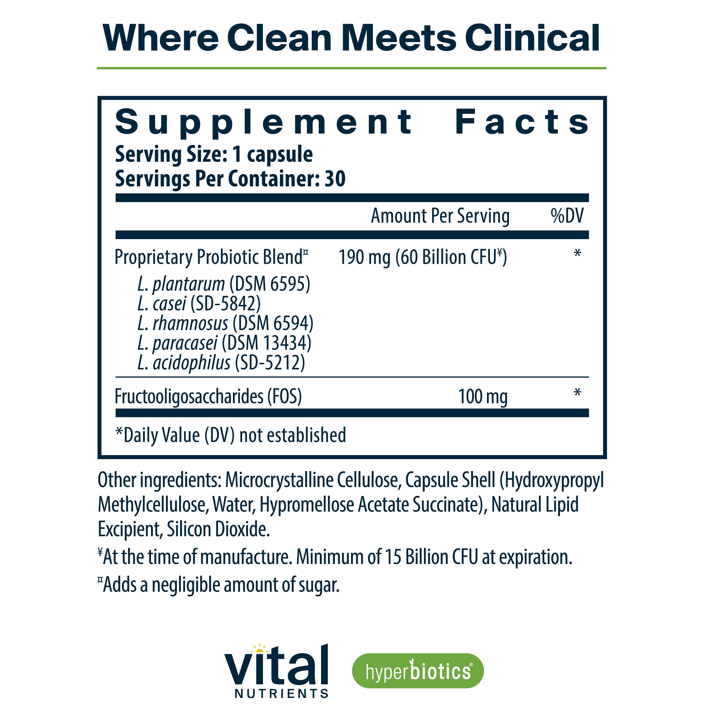 Hyperbiotics Vital Nutrients capsules close-up showing acid-resistant coating aiding survival