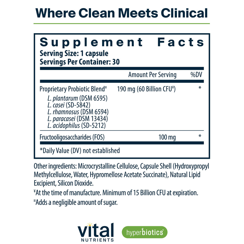 Hyperbiotics Vital Nutrients capsules close-up showing acid-resistant coating aiding survival