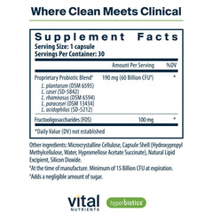 Hyperbiotics Vital Nutrients capsules close-up showing acid-resistant coating aiding survival