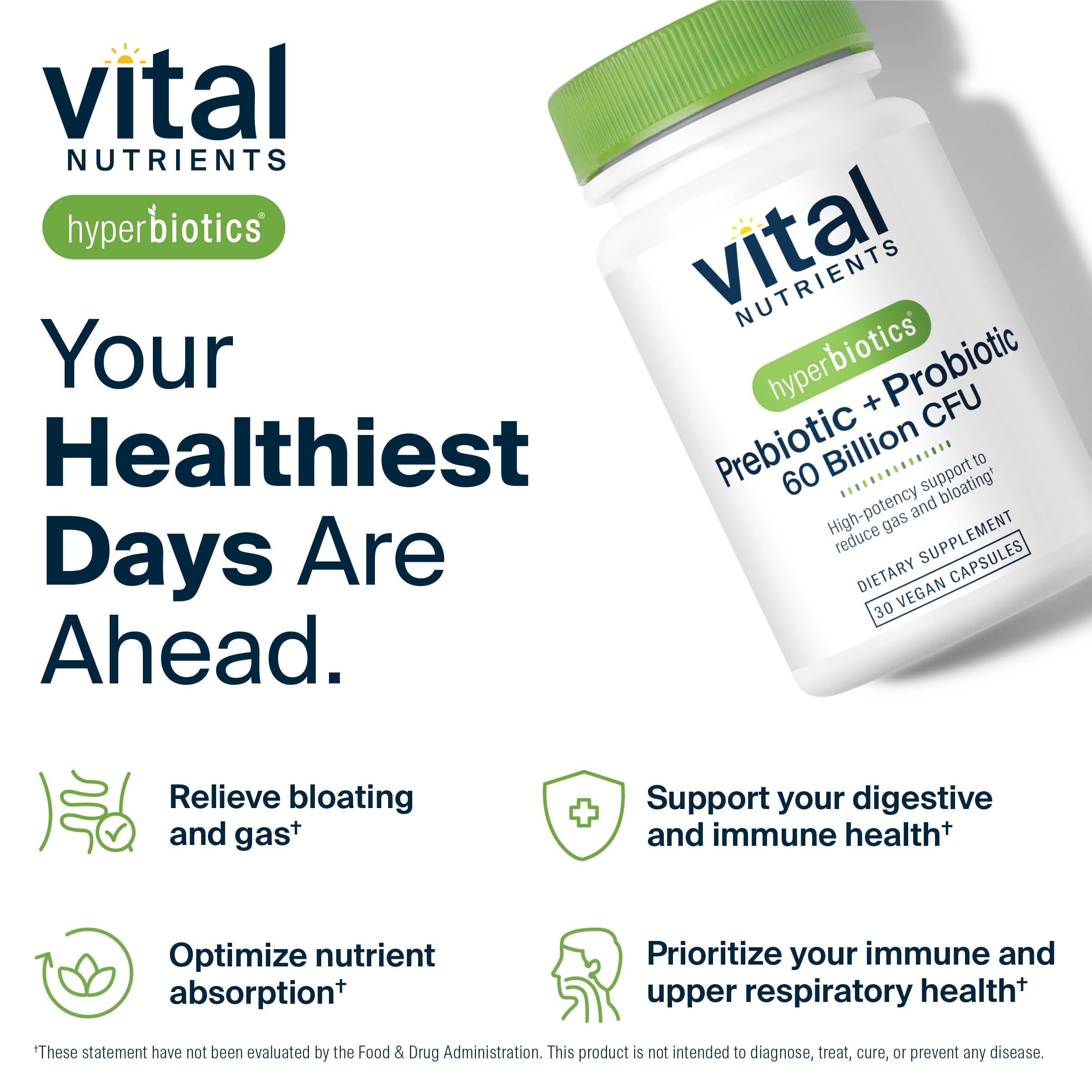 Hyperbiotics Vital Nutrients dosage card shows one capsule daily