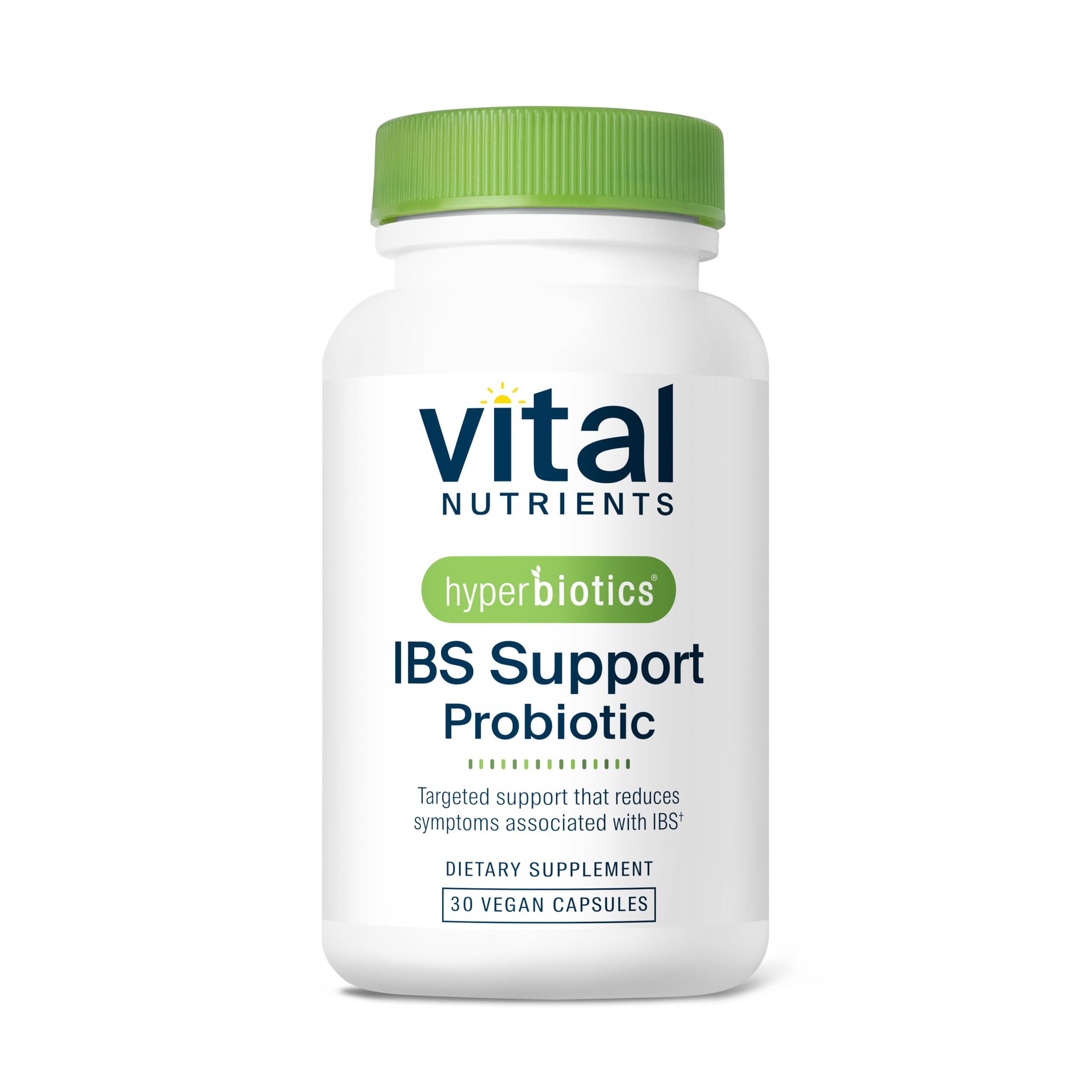 Hyperbiotics Vital Nutrients IBS Probiotic bottle for daily IBS support.