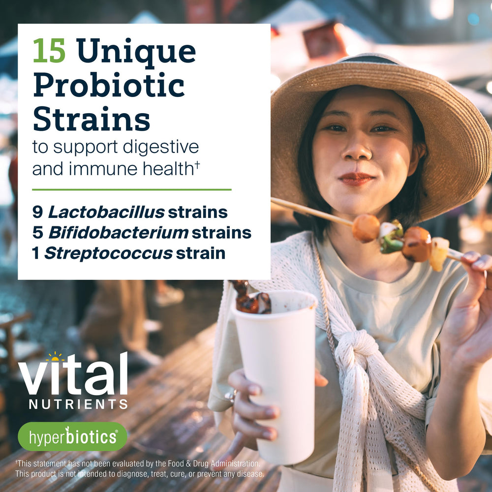 Hyperbiotics Vital Nutrients Pro-15 gluten-free dairy-free label supports allergy-friendly use