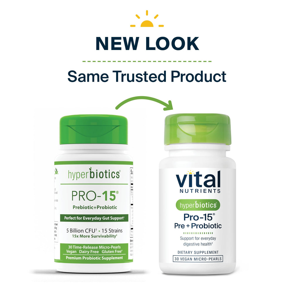 Hyperbiotics Vital Nutrients Pro-15 packaging design communicates product benefits