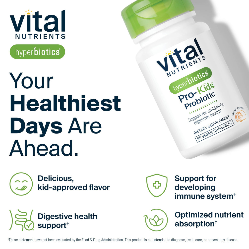 Hyperbiotics Vital Nutrients Pro Kids allergen-free formula for sensitive eaters.