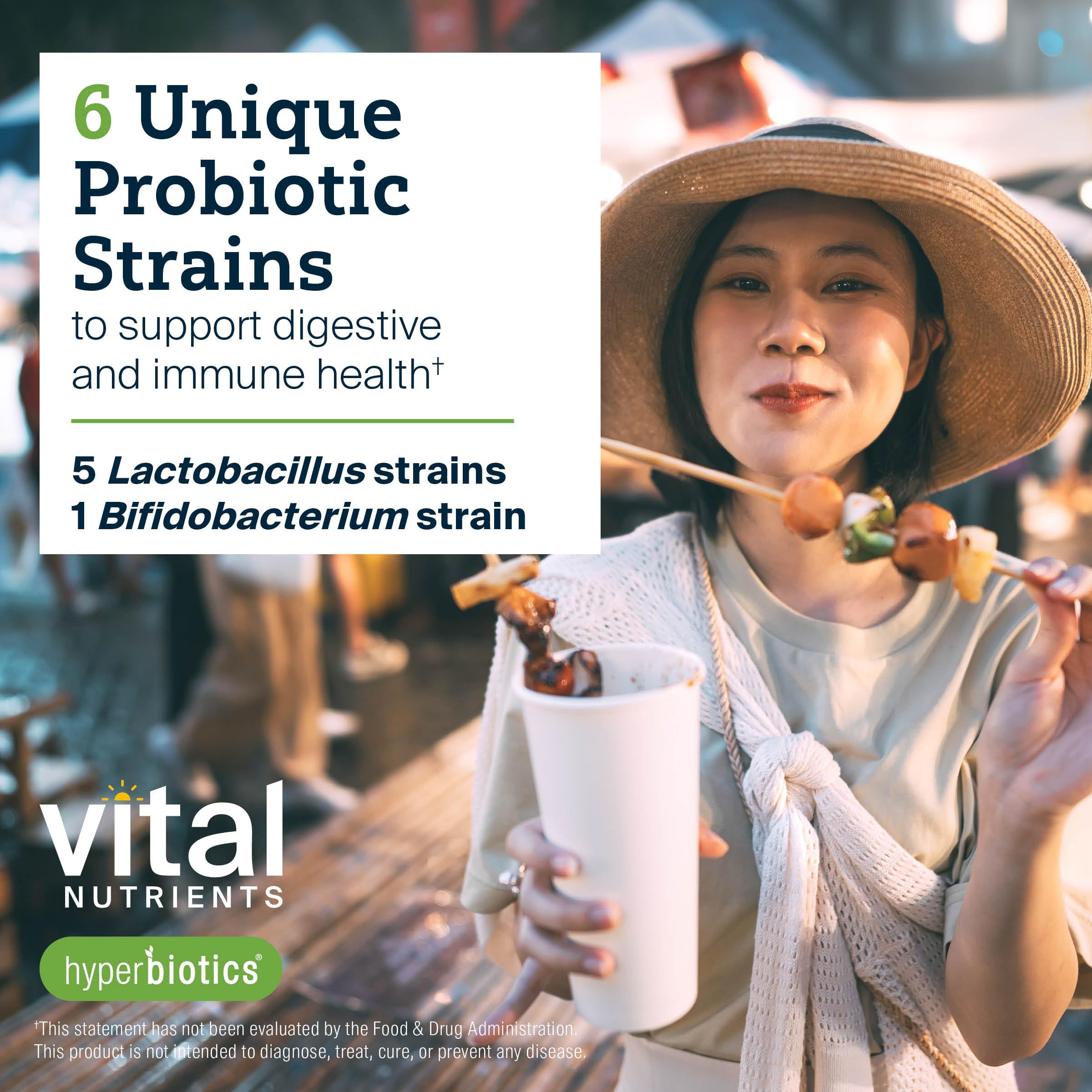 Hyperbiotics Pro Women capsules illustrate shelf-stable, vegan formula.