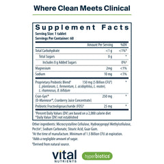 Hyperbiotics Vital Nutrients Pro Women tablets close-up emphasizing 6 targeted strains.
