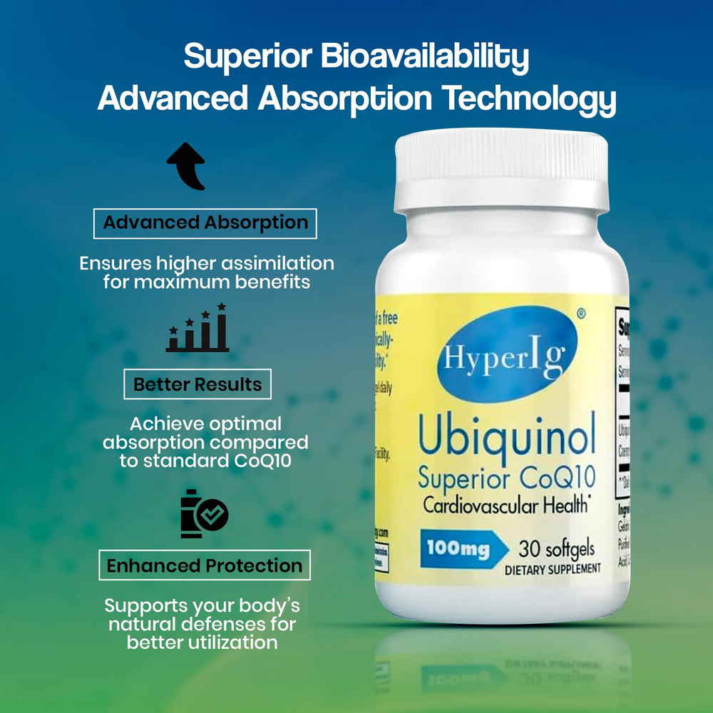 Softgels poured into a hand for easy daily intake with HyperIg CoQ10.