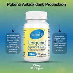 HyperIg Ubiquinol CoQ10 softgels for fast absorption and daily vitality.