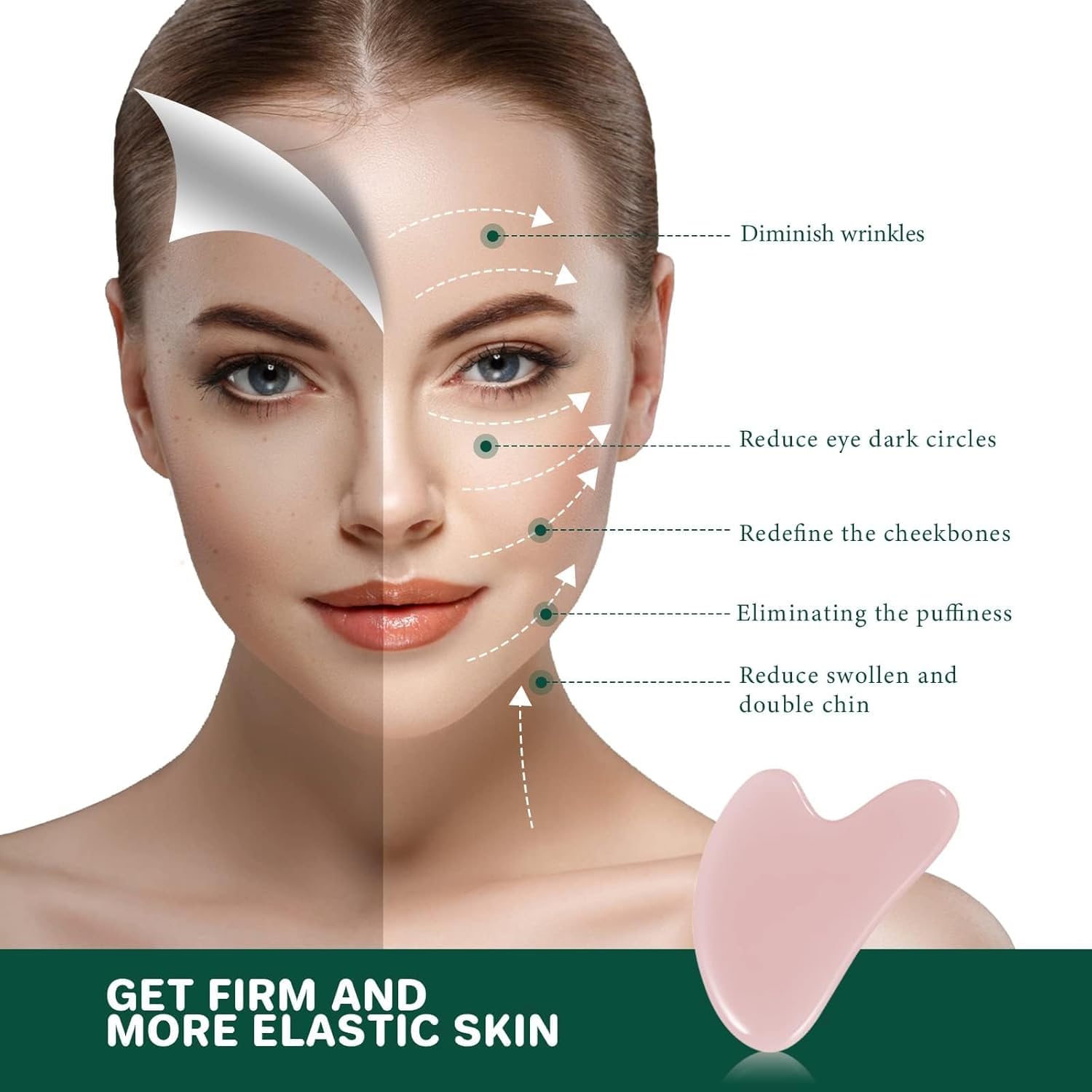 HZLXMYXO1 Jade Stone Gua Sha promotes skin care with natural jade surface.