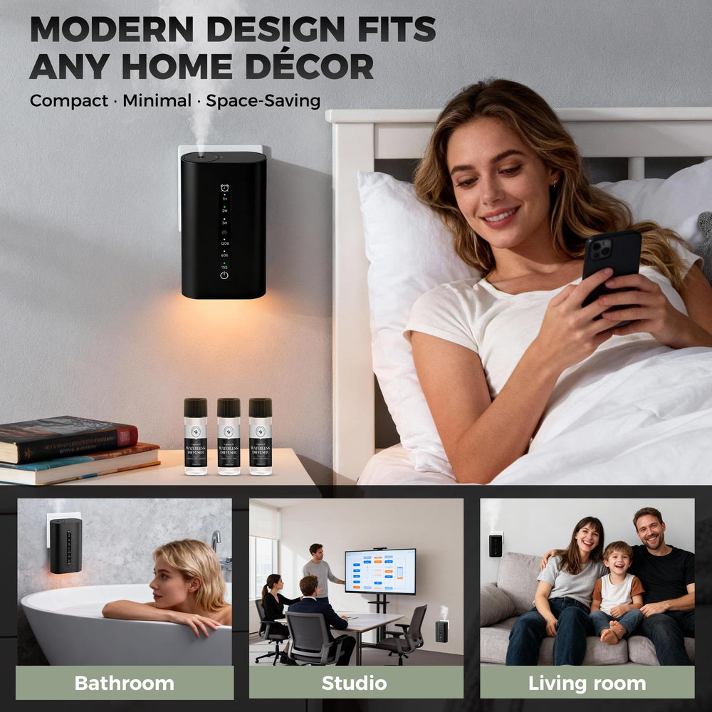 HZQVA Smart Plug-in Scent Diffuser Set waterless technology preserves aroma without water.