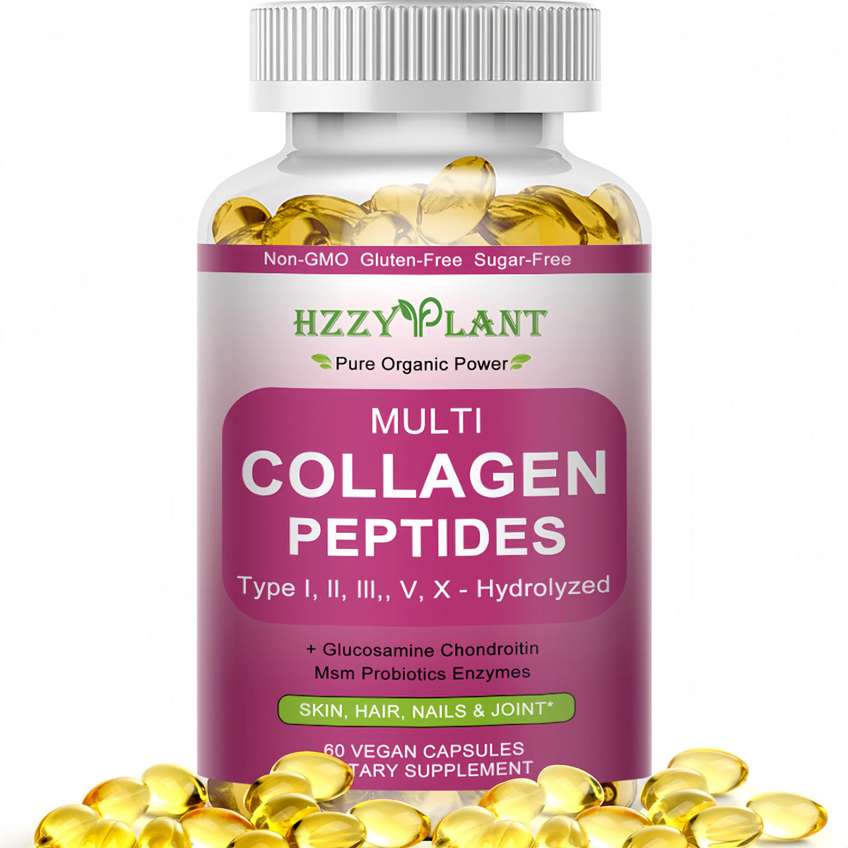 HZZYPLANT Multi Collagen Softgels bottle front for convenient daily use