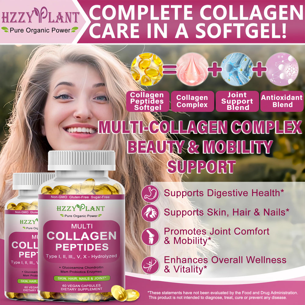 HZZYPLANT Capsule close-up highlighting five collagen types for skin and joints